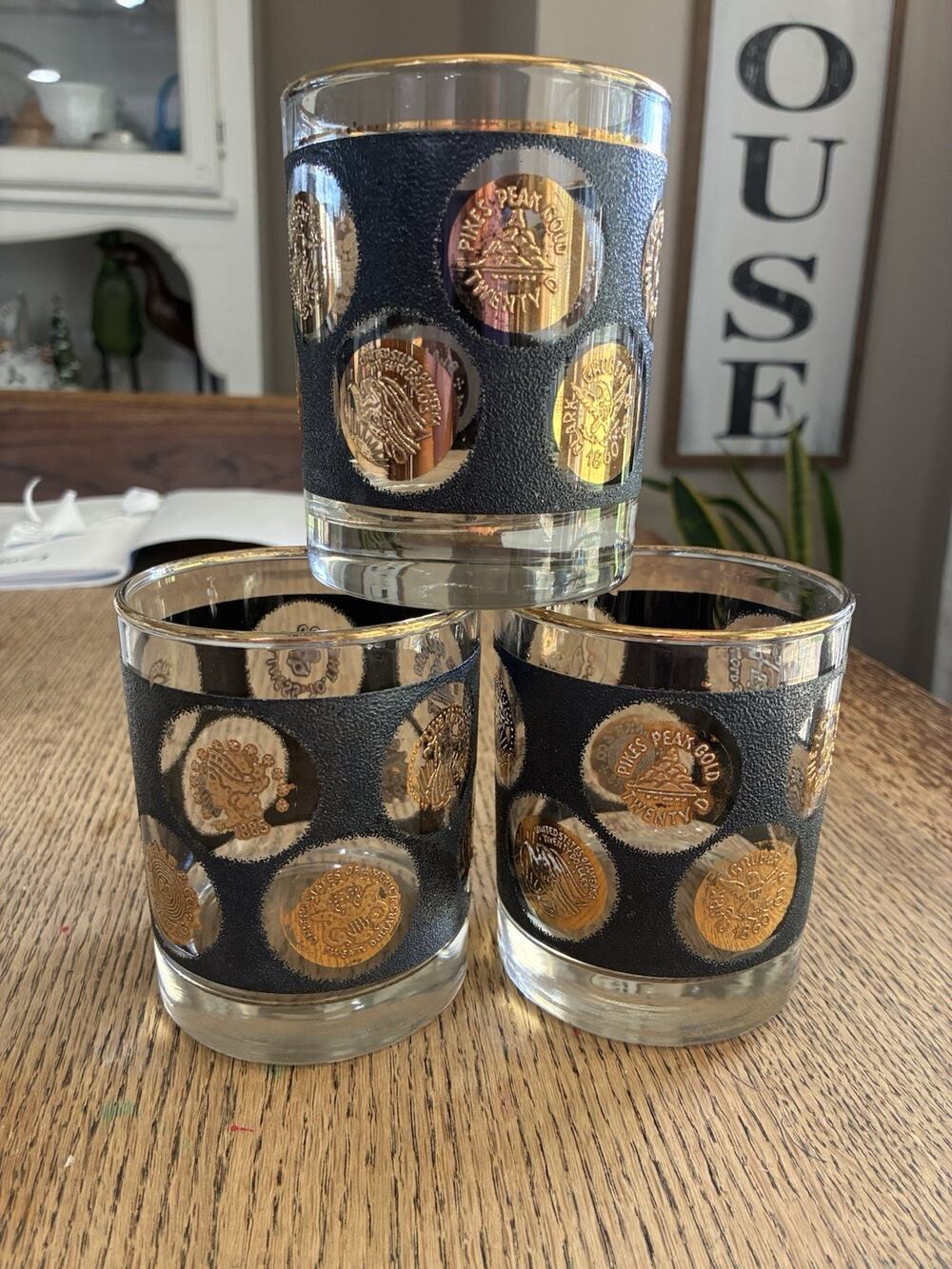 LIBBEY Gold Coin - OLD FASHION GLASSES- Set of 3 MCM Barware
